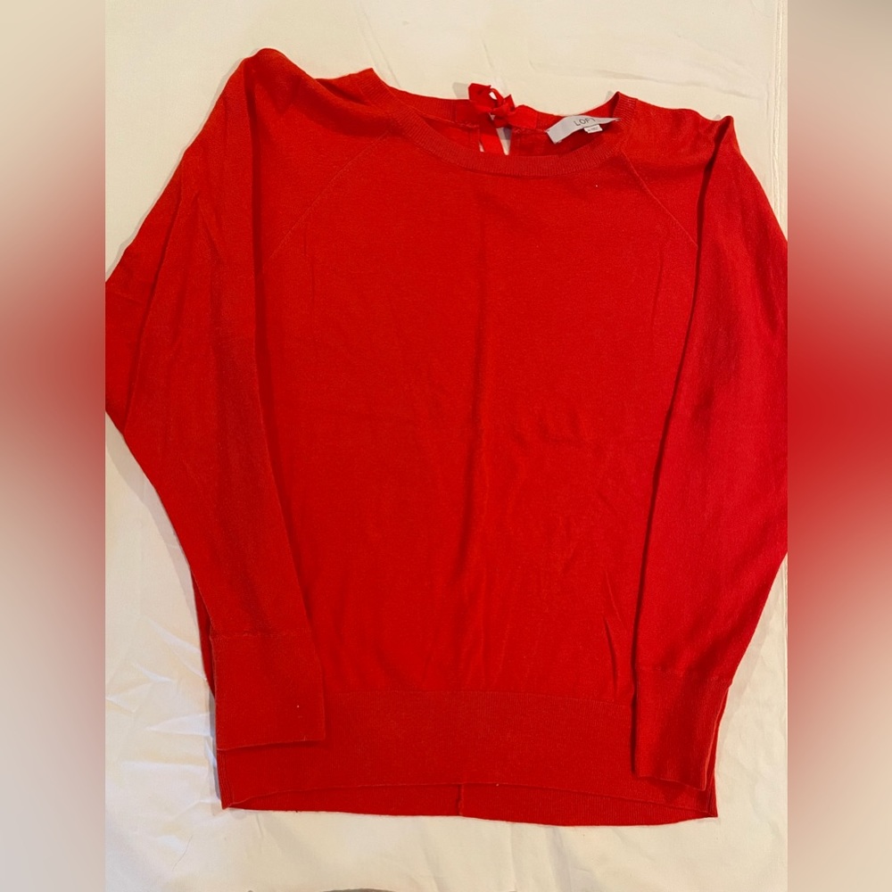 Ann Taylor LOFT Womens M Red Drop Shoulder Bow Detail Sweater